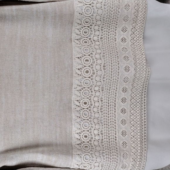 𝅺ab Studio Wheat Scoop Neckline Long Sleeve Layered Shirt Crochet Hem Sweater - Picture 4 of 12